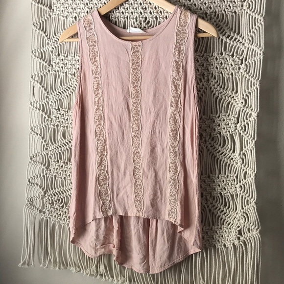 Sophie Rue Sz M pink lace sleeveless top high low - Picture 1 of 6